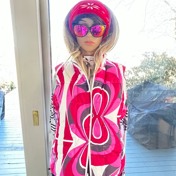 Hilary Radley Jackets & Blazers - Hilary Radley Pink Geo Puffer Vest